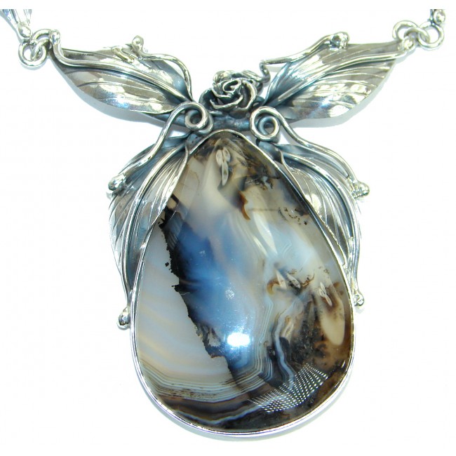 Fine Art Aura Of Beauty Natural Botswana Agate Sterling Silver handmade necklace