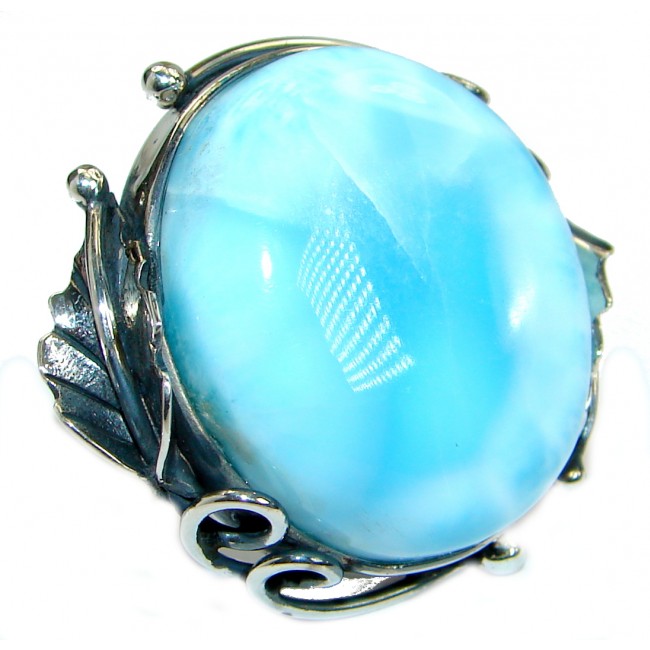 Genuine 85 ct Larimar oxidized .925 Sterling Silver handcrafted Ring s. 7 adjustable