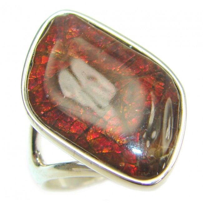 Great Energy Genuine Canadian Ammolite .925 Sterling Silver handmade ring size 8 1/4