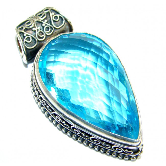 Swiss Blue quartz .925 Sterling Silver handmade pendant