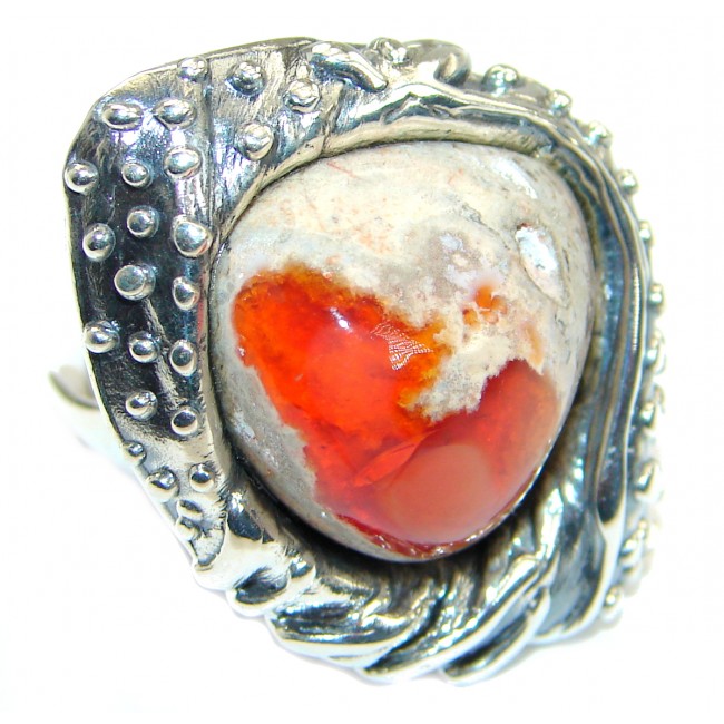 Mexican Opal oxidized .925 Sterling Silver handcrafted ring size 8 adjustable