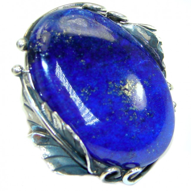 Genuine Lapis Lazuli Two tones .925 Sterling Silver handmade Ring size 8 adjustable