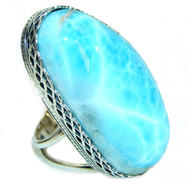 Genuine 95 ct Larimar oxidized .925 Sterling Silver handcrafted Ring s. 7 adjustable