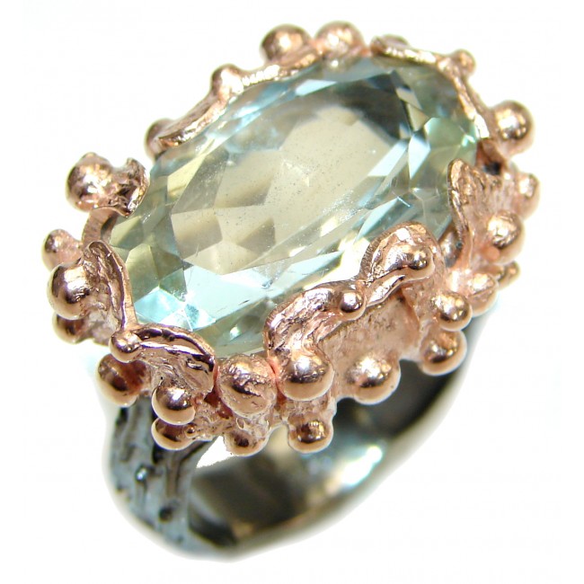 Oval cut Green Amethyst .925 Sterling Silver handmade Cocktail Ring s. 8