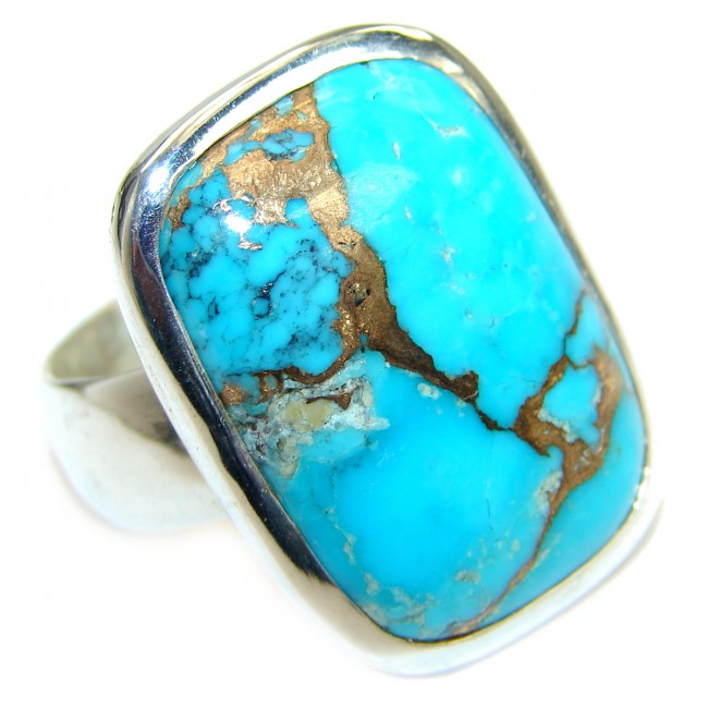 Copper Turquoise .925 Sterling Silver handmade Ring s. 7 1/4