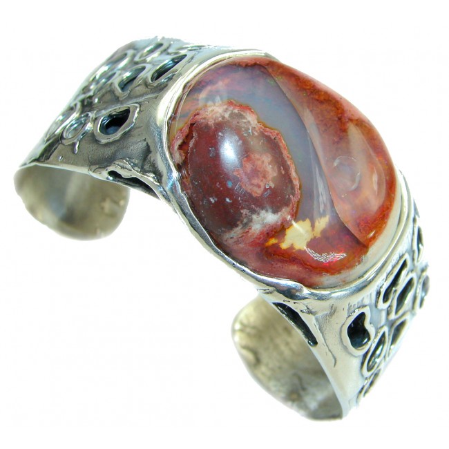 One of the kind Orange Mexican Fire Opal Oxidized .925 Sterling Silver Bracelet / Cuff