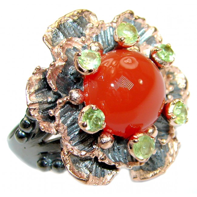 Genuine Carnelian Peridot Rose Gold over .925 Sterling Silver handmade Ring Size 9