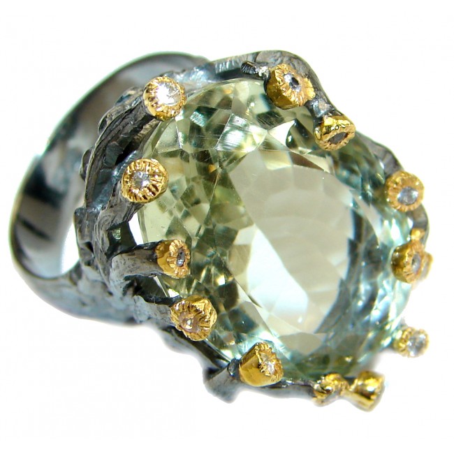Genuine 45ct Green Amethyst .925 Sterling Silver handmade Cocktail Ring s. 8 1/4