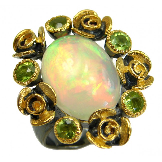Inspiration 35ct Ethiopian Fire Opal 14K Gold Rhodium over .925 Sterling Silver ring s. 7 adjustable