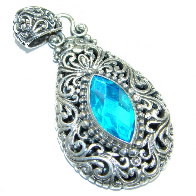 Royal Aqua Blue Magic Topaz .925 Sterling Silver handmade Pendant