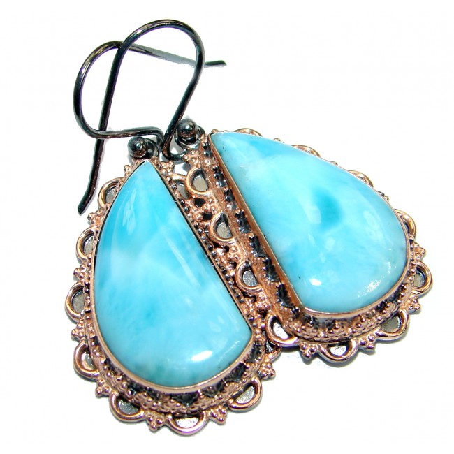 Caribbean Blue Larimar Rose Gold over .925 Sterling Silver handcrafted earrings
