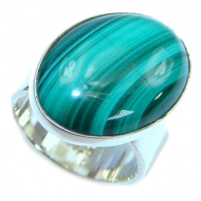 Natural Sublime quality Malachite .925 Sterling Silver handcrafted ring size 6
