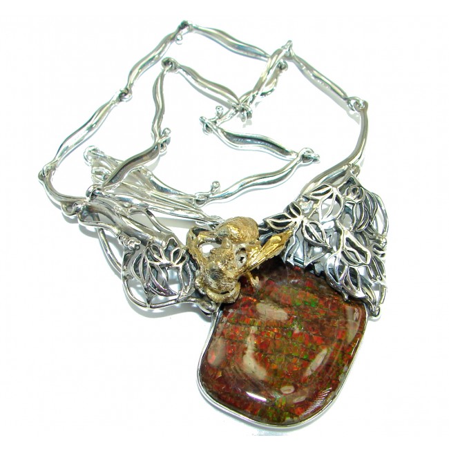 Golden Bee Natural Canadian Ammolite Gold Rhodium over .925 Sterling Silver handmade necklace