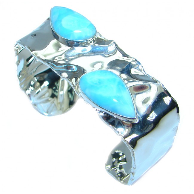 Fine Art Always Together Blue Larimar hammered .925 Sterling Silver Bracelet / Cuff