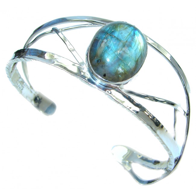 Beautiful Modern Shimmering Labradorite .925 Sterling Silver Bracelet / Cuff