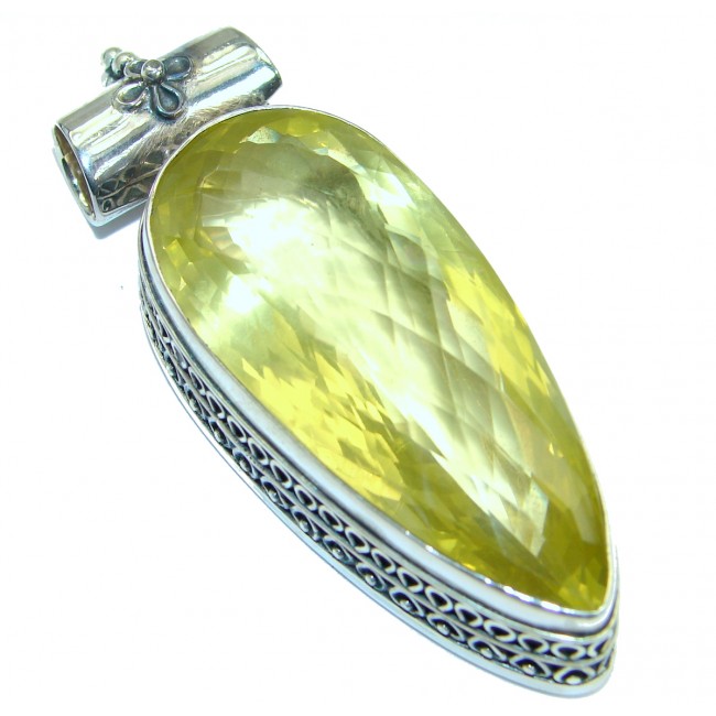 Vintage Design 108CT Genuine Lemon Quartz .925 Sterling Silver handcrafted pendant