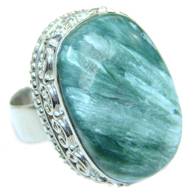 Great quality Green Russian Seraphinite Sterling Silver handmade Ring size 9