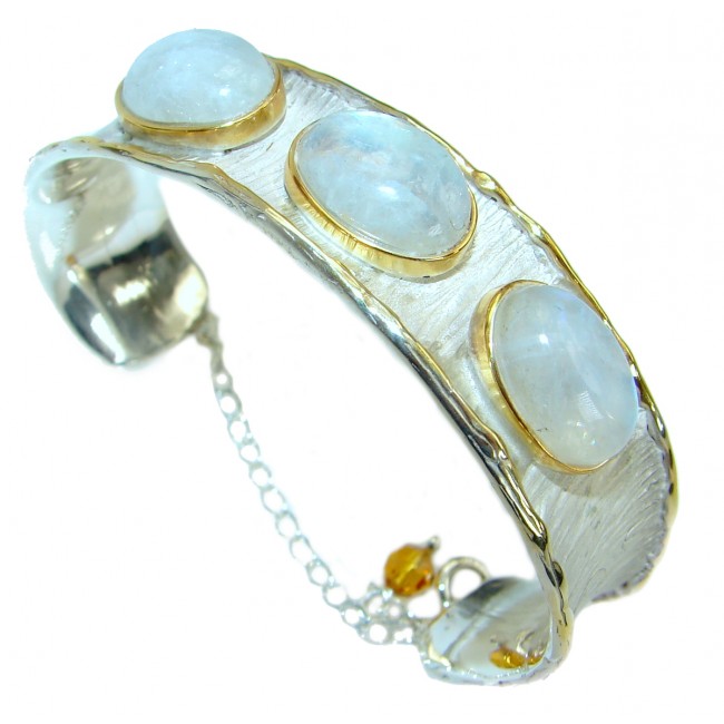 Baroque Design Genuine Moonstone 18ct Gold over .925 Sterling Silver Bracelet / Cuff