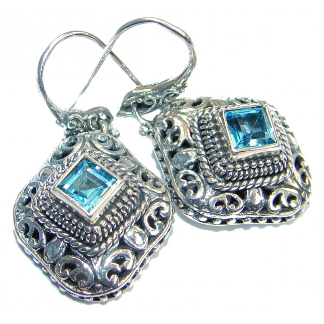 Perfect Swiss Blue Topaz .925 Sterling Silver handmade earrings