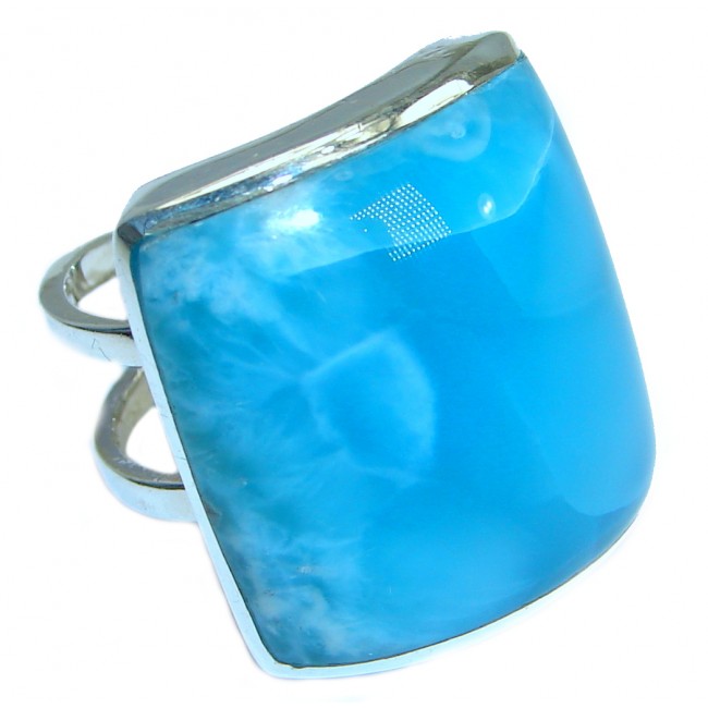Genuine inlay Larimar .925 Sterling Silver handcrafted ring size 7 adjustable
