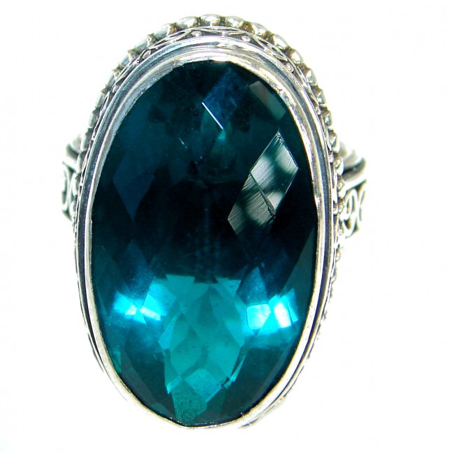 Emerald color Quartz .925 Sterling Silver handmade Cocktail Ring s. 9