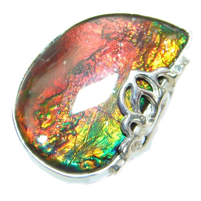 Pure Energy Genuine Canadian Ammolite .925 Sterling Silver handmade ring size 5 1/4