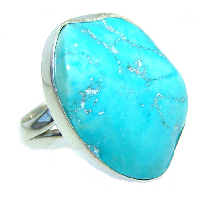 Huge Genuine Turquoise .925 Sterling Silver ring; s. 7 adjustable