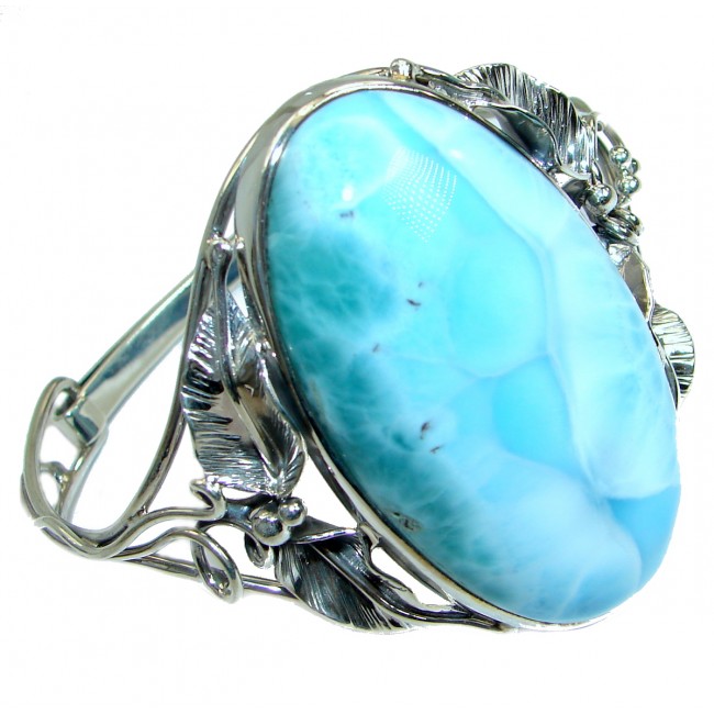 Authentic Larimar highly polished oxidized .925 Sterling Silver handmade Bracelet / Cuff
