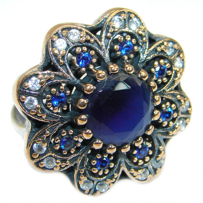 Created Blue Sapphire & White topaz Sterling Silver Ring s. 9