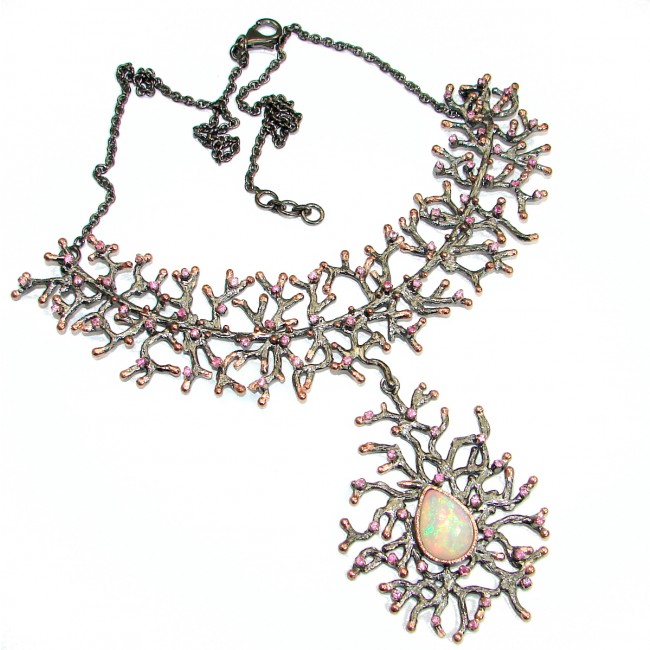 Huge Perfect Storm Ethiopian Opal Rhodium 18K Gold over .925 Sterling Silver handcrafted necklace