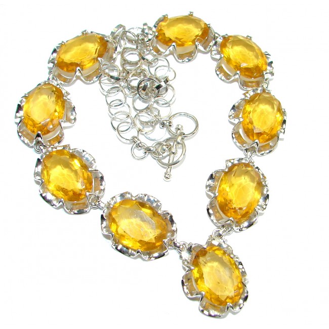 Bohemian Style One of the kind Yellow Quartz Sterling Silver handmade necklace