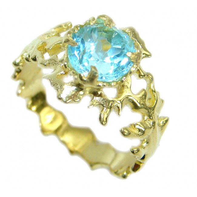 Natural Swiss Blue Topaz 14K Gold over .925 Sterling Silver Ring s. 8 1/2