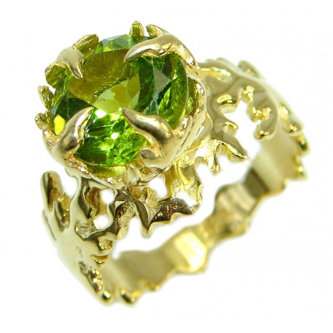 Dramatic Design genuine Peridot 14K Gold over .925 Sterling Silver handmade Cocktail Ring s. 8