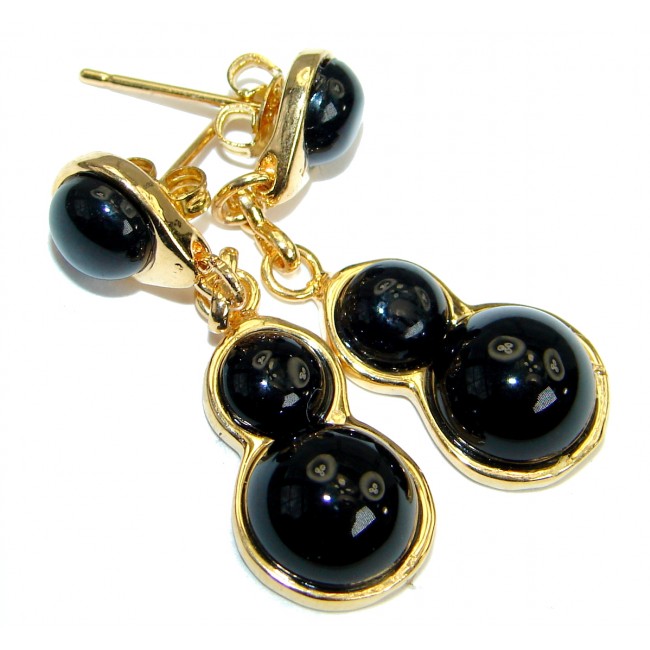 One in the world Onyx Gold over .925 Sterling Silver handmade earrings