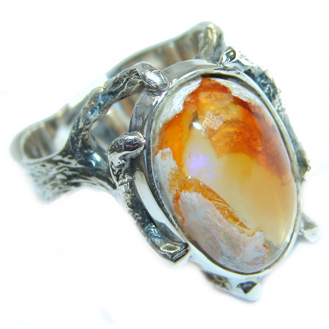 Mexican Opal oxidized .925 Sterling Silver handcrafted ring size 8 1/2