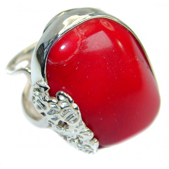 Natural Fossilized Coral .925 Sterling Silver handmade ring s. 7 adjustable