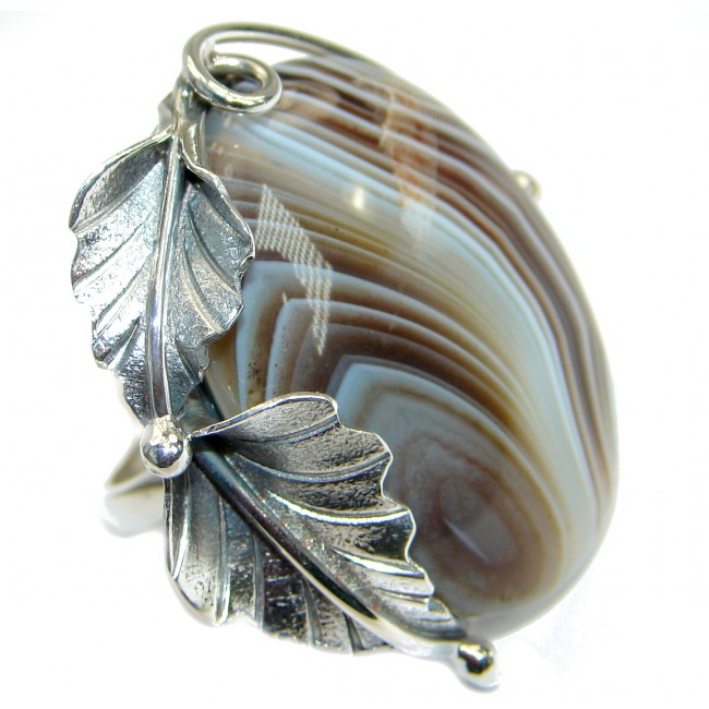 Excellent quality Botswana Agate Sterling Silver Ring s. 8 adjustable