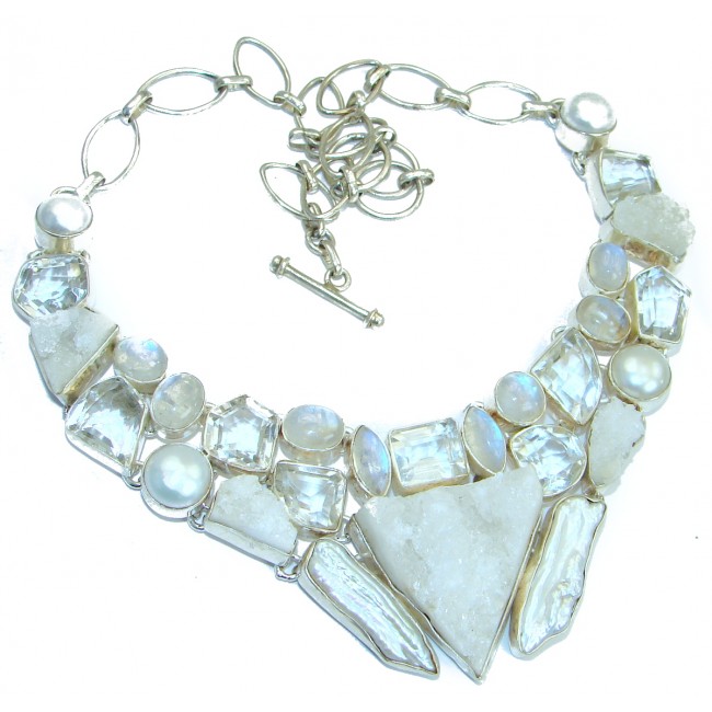 Frozen Land White Agate Druzy .925 Sterling Silver handcrafted necklace