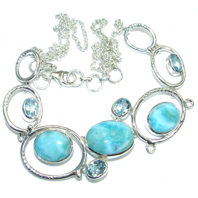 Open Ocean genuine Larimar Swiss Blue Topaz .925 Sterling Silver handmade necklace