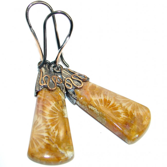 Genuine Fossilized Coral Gold over .925 Sterling Silver handmade earrings