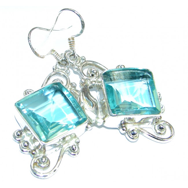Perfect Aqua Blue Quartz .925 Sterling Silver handmade earrings