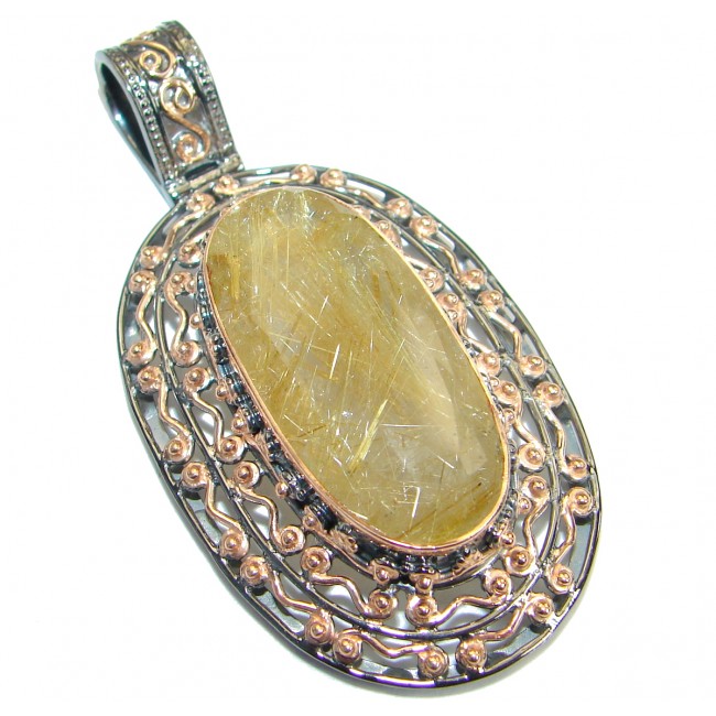 Vintage Style Himalayan Golden Rutilated Quartz .925 Sterling Silver Pendant