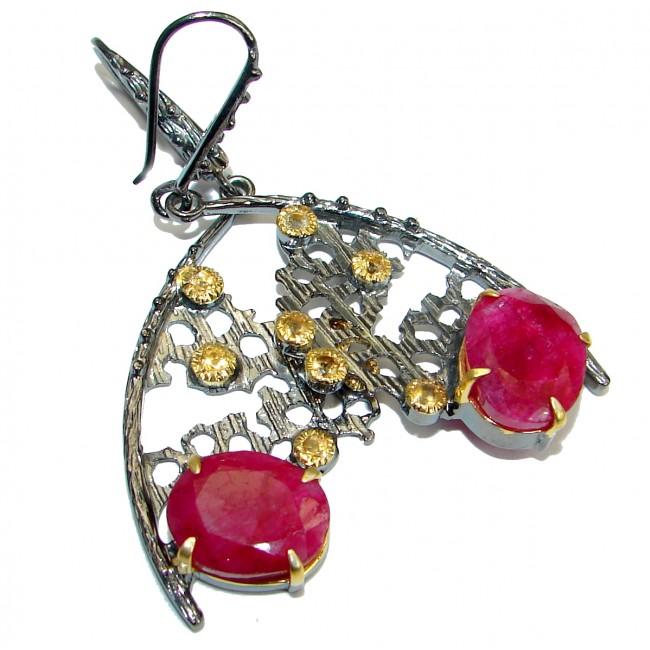 Unique Ruby Rhodium over .925 Sterling Silver handmade earrings