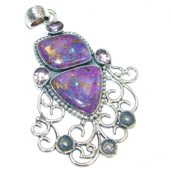 Huge Genuine Purple Turquoise .925 Sterling Silver handcrafted Pendant