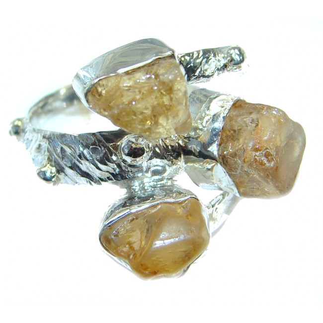 Natural Rough Citrine Sterling Silver Ring s. 6