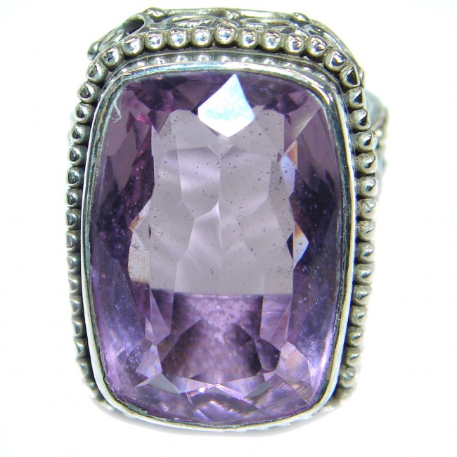 Bold Authentic Pink Amethyst .925 Sterling Silver handmade Statement Ring s. 8