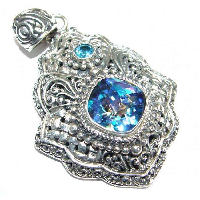 Authentic Aqua Mystic Topaz .925 Coral Sterling Silver handmade pendant