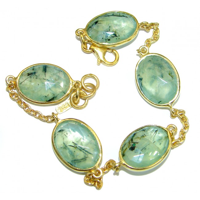 Green Ivy Moss Prehnite Gold over .925 Sterling Silver handcrafted Bracelet