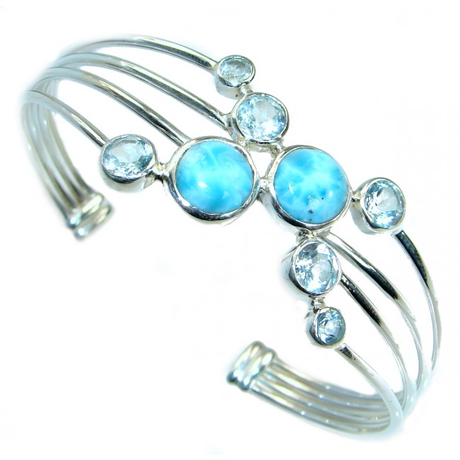 Fine Art Blue Larimar Swiss Blue Topaz .925 Sterling Silver Bracelet / Cuff