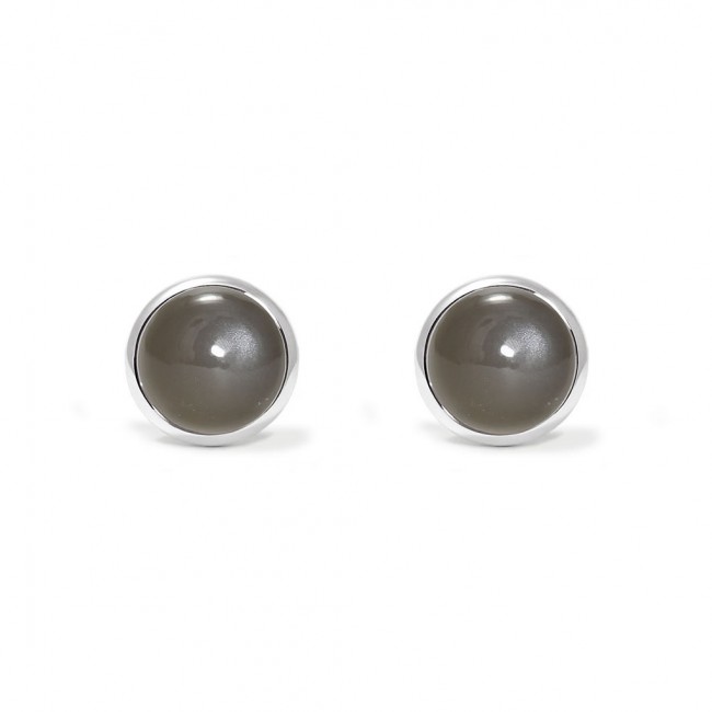 Charming studs earrings in sterling silver with a gray moonstone